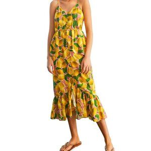 NWT Farm Rio Lemon Ruffle Midi Dress